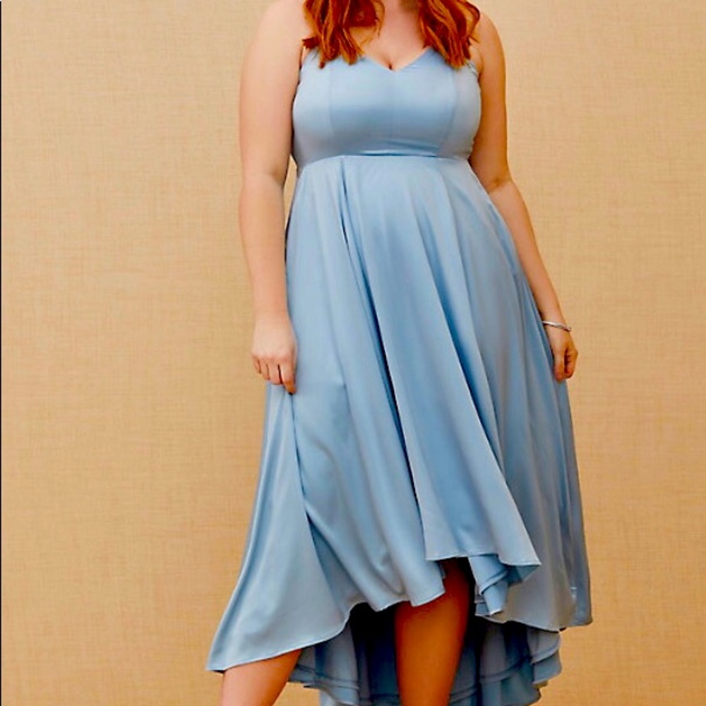 Special occasions sky blue satin formal gown